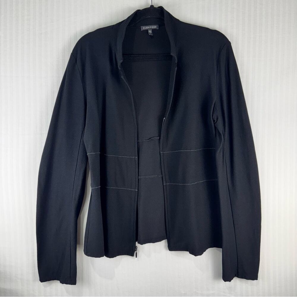Eileen Fisher Black Viscose Nylon Knit Blazer Jacket Cardigan Women's Size Small